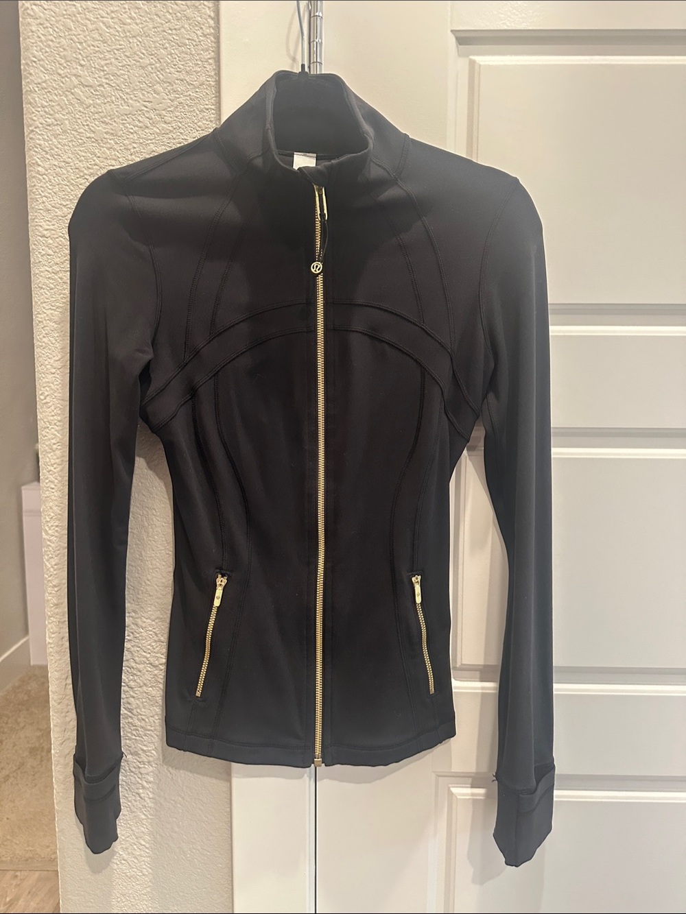Black Women's Fitted Zip-Front Jacket with Gold Hardware